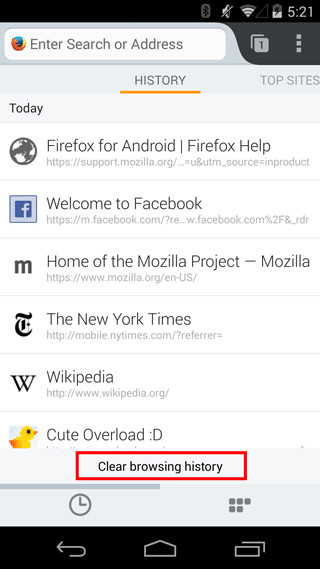 Access History in Mobile Firefox For Android