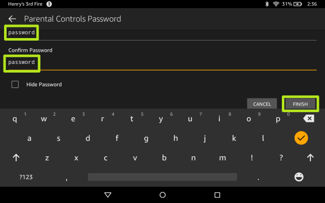 how to change parental control password on kindle